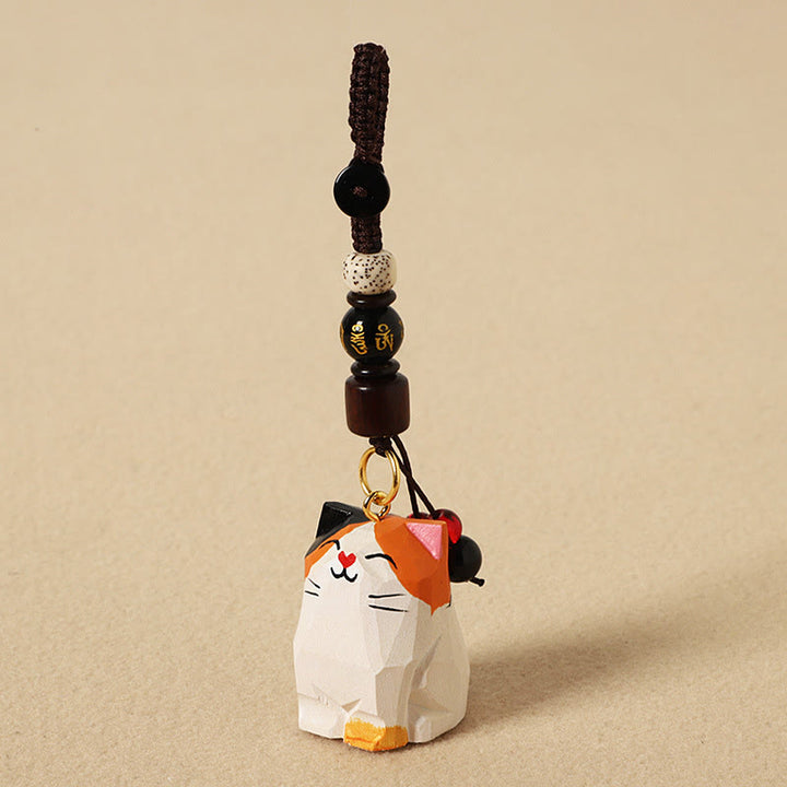 Buddha Stones Hand Carved Wooden Cat Om Mani Padme Hum Peace Keychains - Calico Cat - Om Mani Padme Hum - Textured Natural Wood(Calm Energy ♥ Simplicity) - image 10