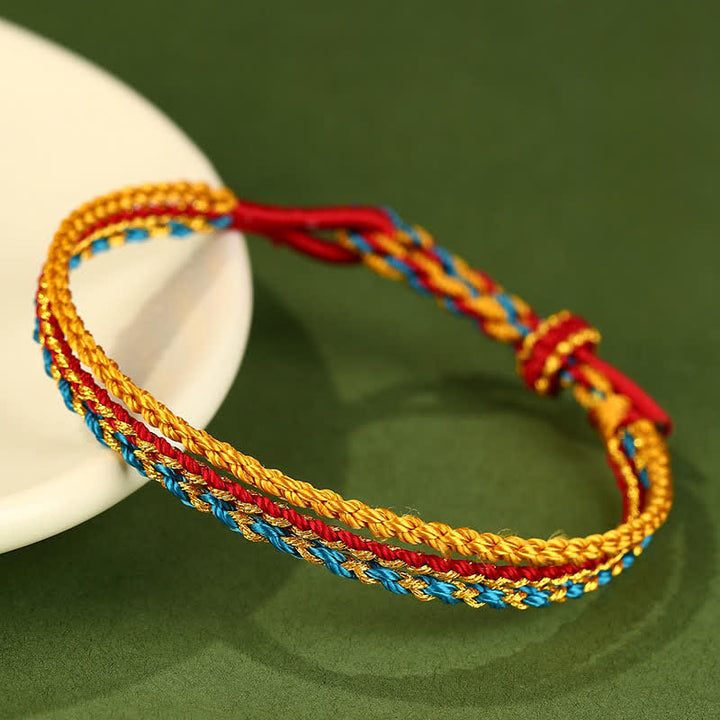 Buddha Stones Triple Wrap Colorful String Cord Faith Handwoven Braided Bracelet - Blue Red Yellow - image 0