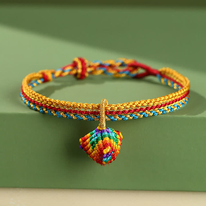 Buddha Stones Triple Wrap Colorful String Cord Faith Handwoven Braided Bracelet - Blue Red Yellow Zongzi - image 8