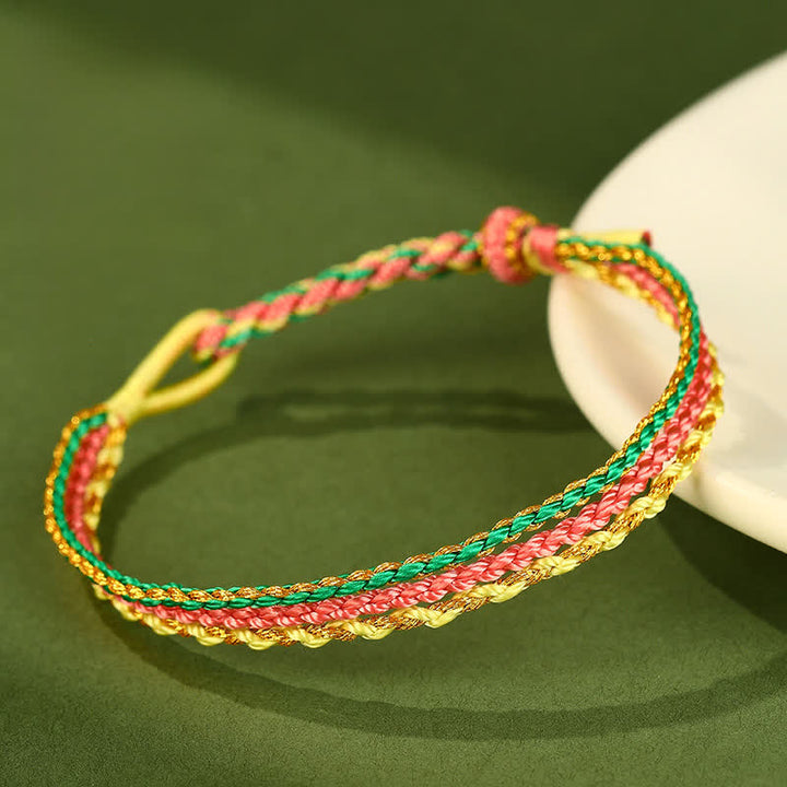 Buddha Stones Triple Wrap Colorful String Cord Faith Handwoven Braided Bracelet - Yellow Pink Green - image 2
