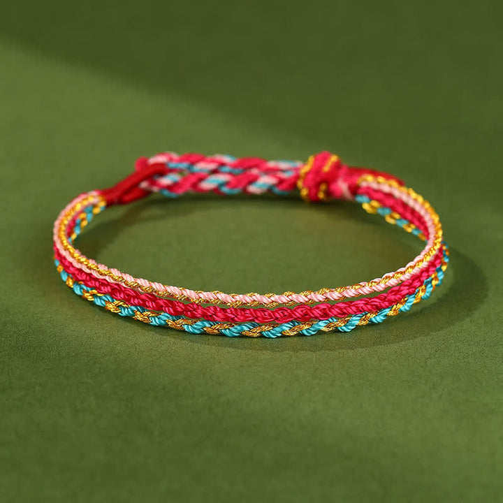 Buddha Stones Triple Wrap Colorful String Cord Faith Handwoven Braided Bracelet - Rose Red Blue Pink - image 3