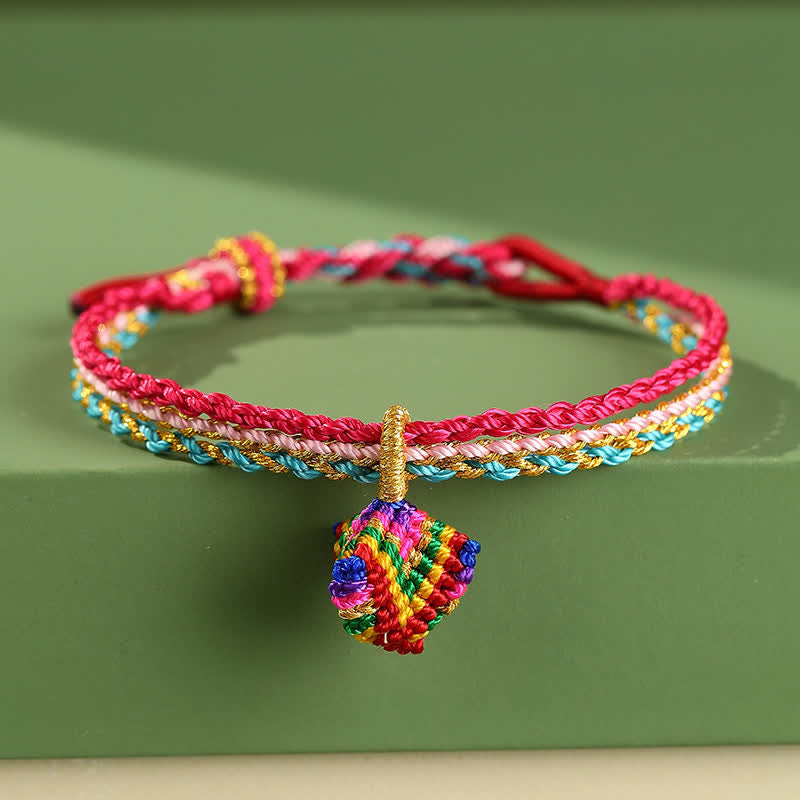 Buddha Stones Triple Wrap Colorful String Cord Faith Handwoven Braided Bracelet - Rose Red Blue Pink Zongzi - image 11