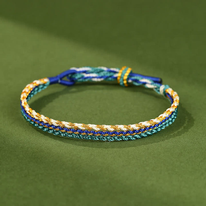 Buddha Stones Triple Wrap Colorful String Cord Faith Handwoven Braided Bracelet - Royal Blue - image 4