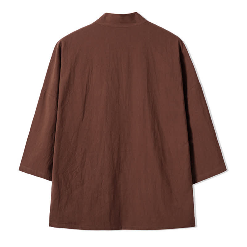 Buddha Stones Fall Casual Vintage Embroidery Crane Cotton Linen Men's Kimonos - image 13