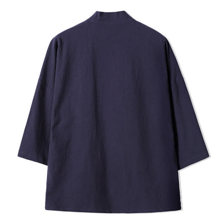 Buddha Stones Fall Casual Vintage Embroidery Crane Cotton Linen Men's Kimonos - image 11