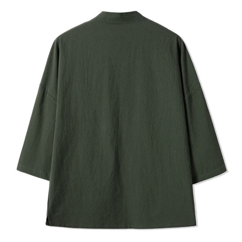 Buddha Stones Fall Casual Vintage Embroidery Crane Cotton Linen Men's Kimonos - image 1