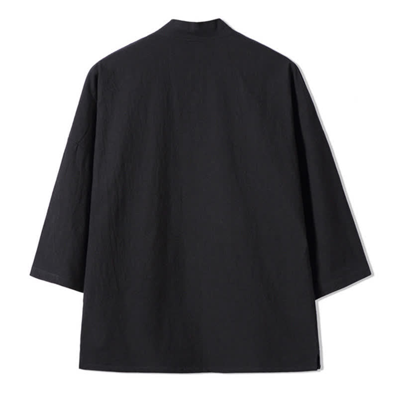Buddha Stones Fall Casual Vintage Embroidery Crane Cotton Linen Men's Kimonos - image 7