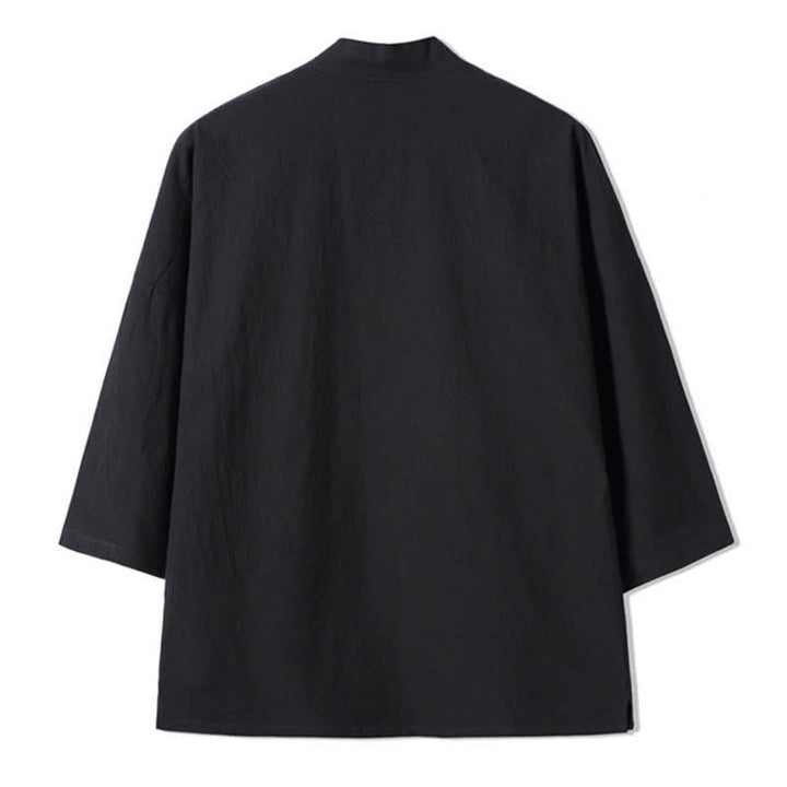 Buddha Stones Fall Casual Vintage Embroidery Crane Cotton Linen Men's Kimonos - image 7