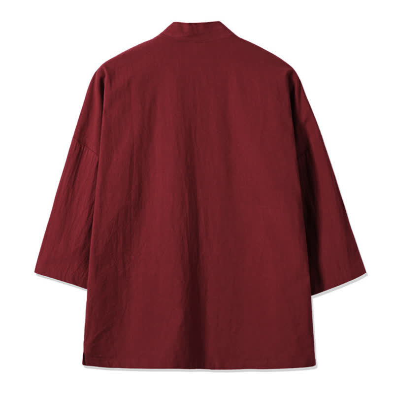 Buddha Stones Fall Casual Vintage Embroidery Crane Cotton Linen Men's Kimonos - image 9