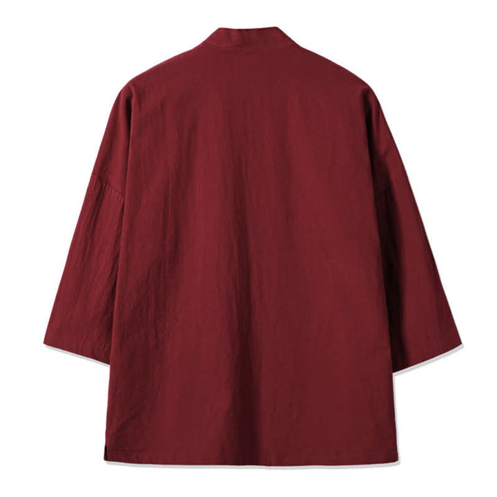 Buddha Stones Fall Casual Vintage Embroidery Crane Cotton Linen Men's Kimonos - image 9
