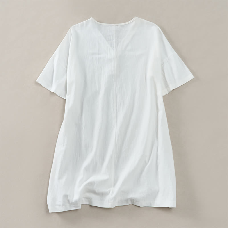 Buddha Stones Summer Casual Minimalist Button-Up Solid Women's Short Sleeve Dresses - image 1