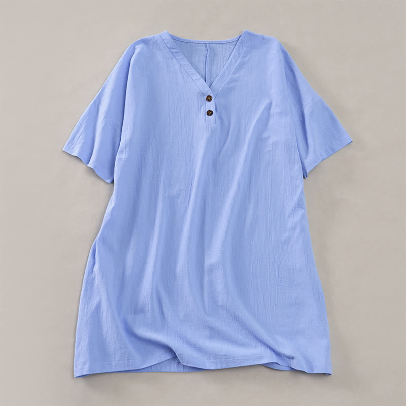 Buddha Stones Summer Casual Minimalist Button-Up Solid Women's Short Sleeve Dresses - LightSkyBlue - US12，UK/AU16，EU44 (2XL) - image 14