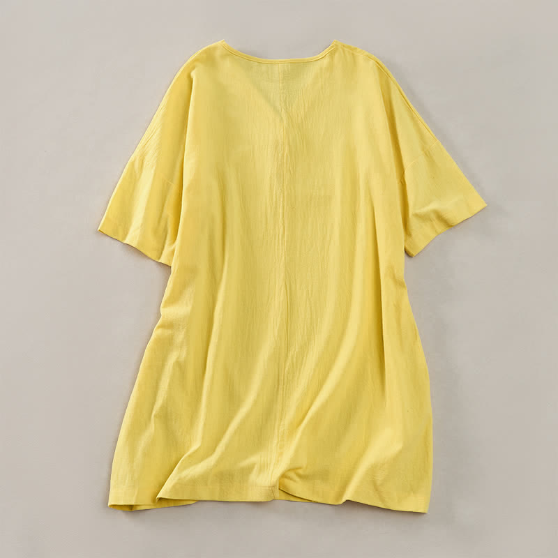 Buddha Stones Summer Casual Minimalist Button-Up Solid Women's Short Sleeve Dresses - image 8