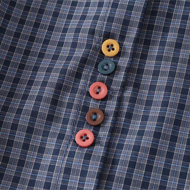 Buddha Stones Summer Casual Vintage Mandarin Collar Button-Up Plaid Women's Short Sleeve Shirts With Pocket - image 3