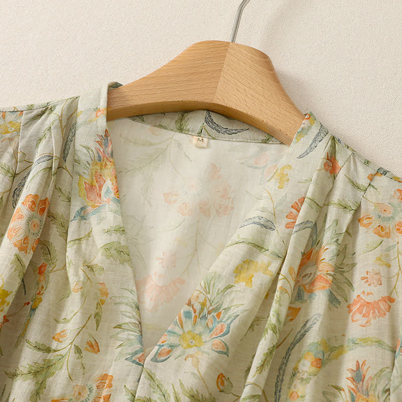Buddha Stones Summer Boho Drawstring Floral Women's Short Sleeve Dress With Pocket - image 2