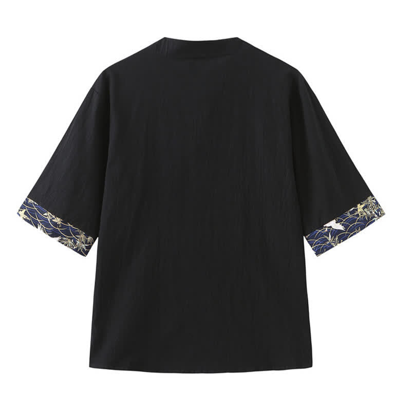 Buddha Stones Summer Tang Style Vintage Frog Button Crane Men's Short Sleeve Shirts - image 11