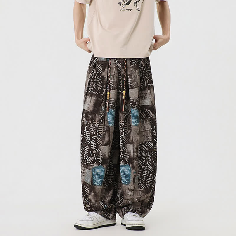 Buddha Stones Spring Summer Boho Casual Drawstring Abstract Long Pants Men's Harem Pants With Pocket - image 3