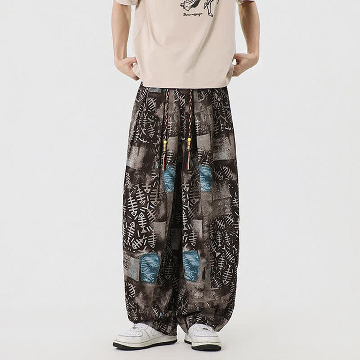 Buddha Stones Spring Summer Boho Casual Drawstring Abstract Long Pants Men's Harem Pants With Pocket - image 3