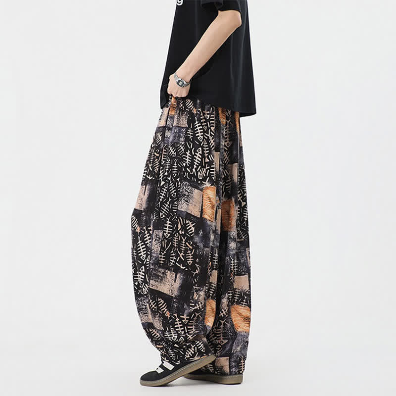 Buddha Stones Spring Summer Boho Casual Drawstring Abstract Long Pants Men's Harem Pants With Pocket - image 9