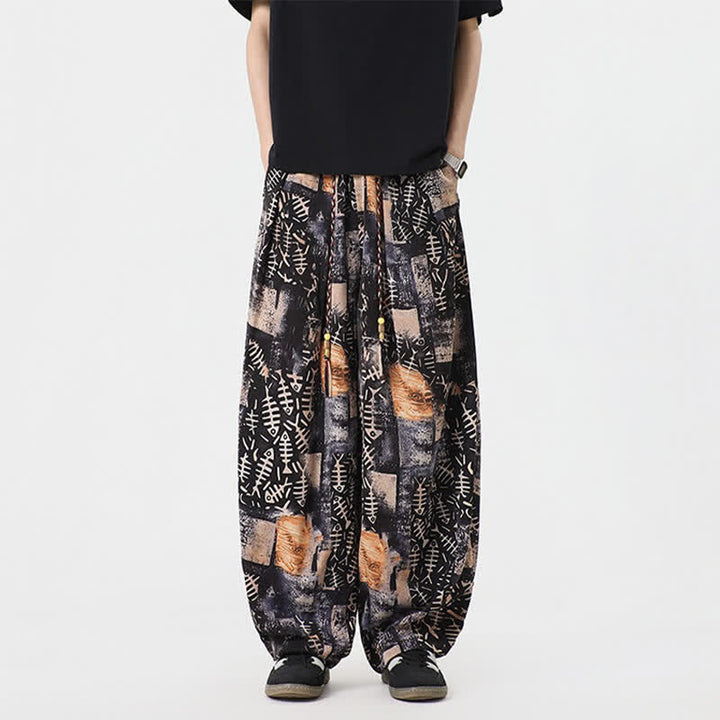 Buddha Stones Spring Summer Boho Casual Drawstring Abstract Long Pants Men's Harem Pants With Pocket - image 8