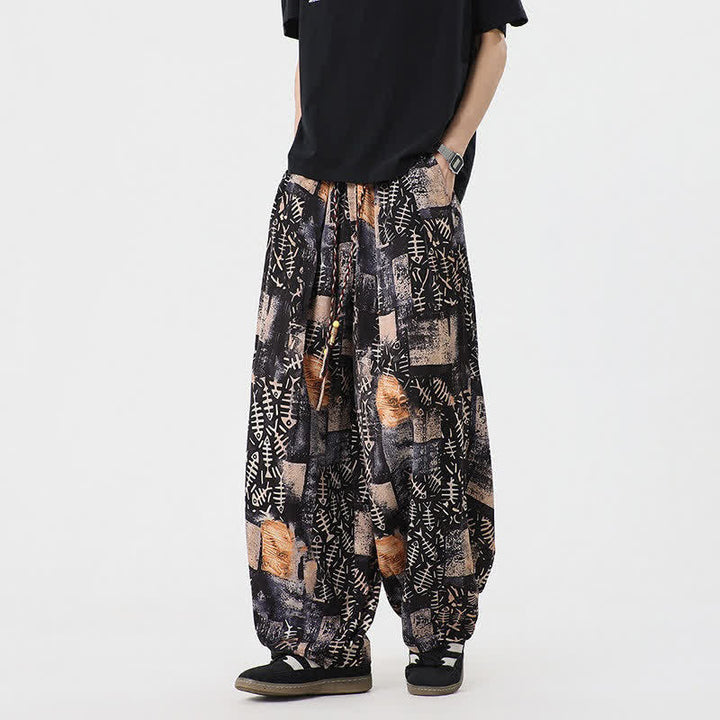 Buddha Stones Spring Summer Boho Casual Drawstring Abstract Long Pants Men's Harem Pants With Pocket - SaddleBrown - US/UK/AU46，EU56 (5XL) - image 6