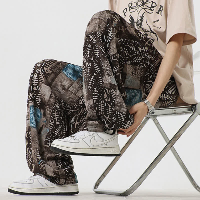 Buddha Stones Spring Summer Boho Casual Drawstring Abstract Long Pants Men's Harem Pants With Pocket - image 4