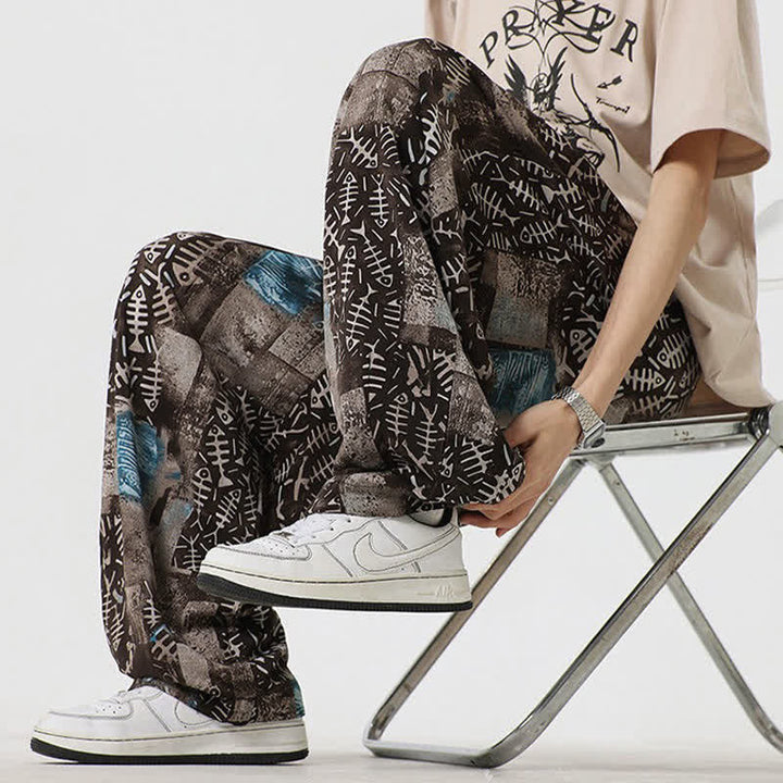 Buddha Stones Spring Summer Boho Casual Drawstring Abstract Long Pants Men's Harem Pants With Pocket - image 4