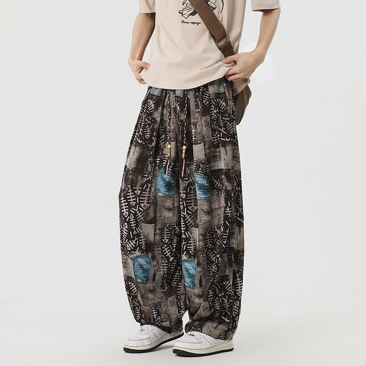Buddha Stones Spring Summer Boho Casual Drawstring Abstract Long Pants Men's Harem Pants With Pocket - image 2