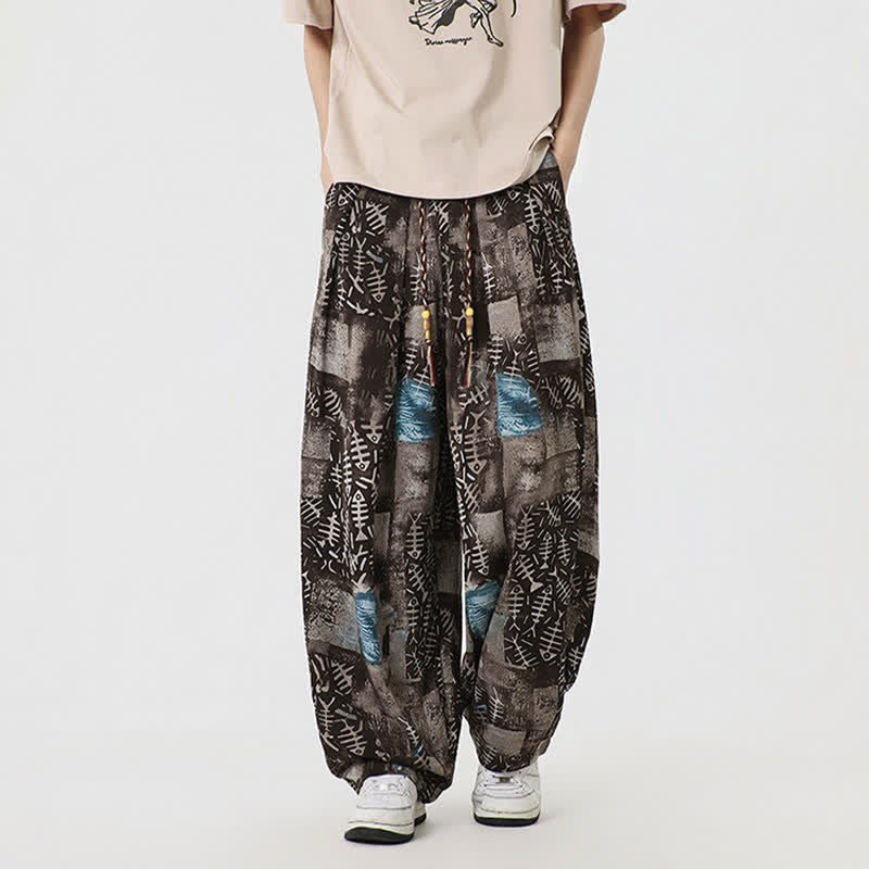 Buddha Stones Spring Summer Boho Casual Drawstring Abstract Long Pants Men's Harem Pants With Pocket - image 1