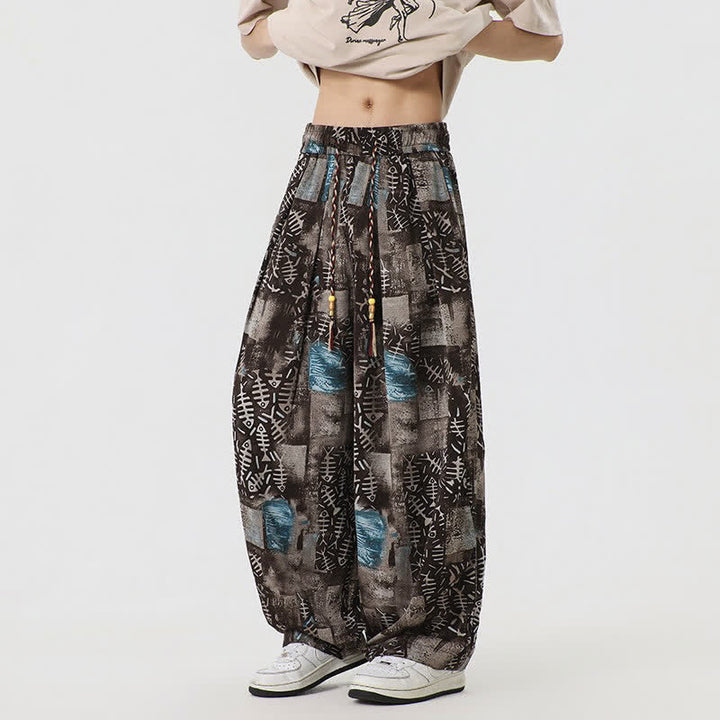 Buddha Stones Spring Summer Boho Casual Drawstring Abstract Long Pants Men's Harem Pants With Pocket - Blue - US/UK/AU46，EU56 (5XL) - image 0