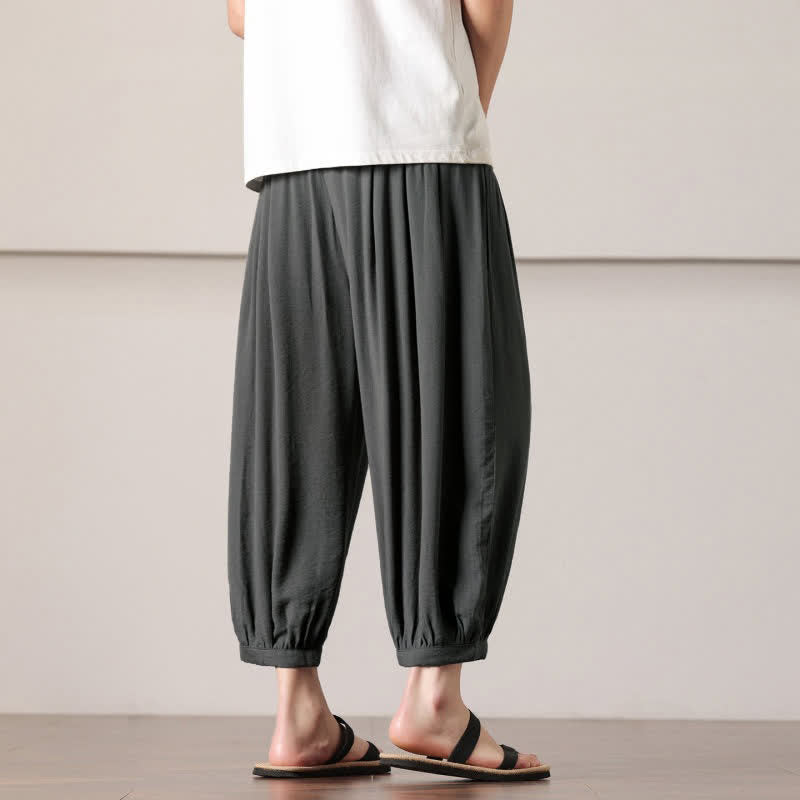 Buddha Stones Summer Casual Minimalist Drawstring Solid Capri Pants Men's Harem Pants With Pocket - image 7