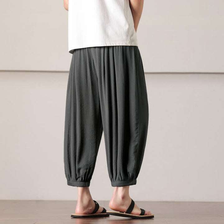 Buddha Stones Summer Casual Minimalist Drawstring Solid Capri Pants Men's Harem Pants With Pocket - image 7