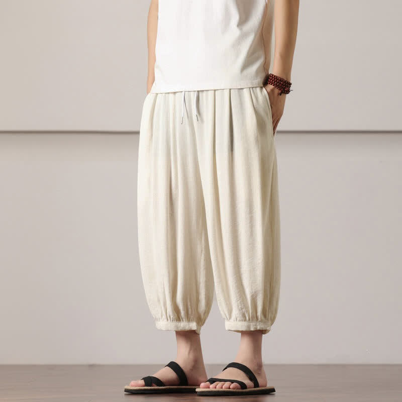 Buddha Stones Summer Casual Minimalist Drawstring Solid Capri Pants Men's Harem Pants With Pocket - image 10