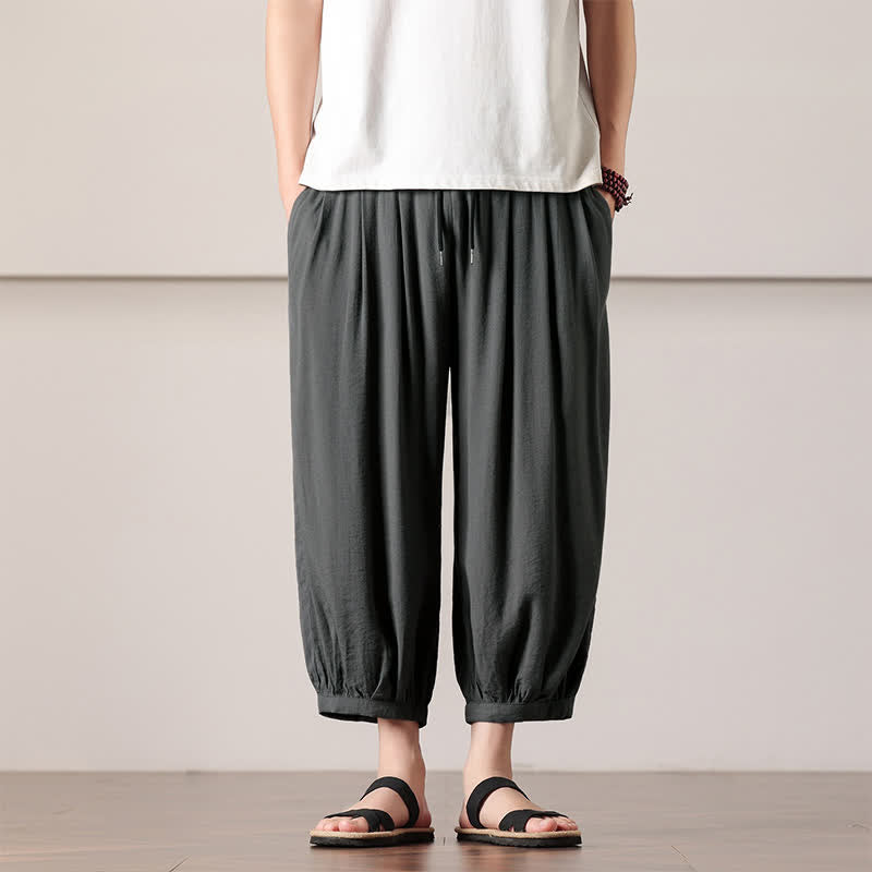 Buddha Stones Summer Casual Minimalist Drawstring Solid Capri Pants Men's Harem Pants With Pocket - DimGray - US/UK/AU46，EU56 (5XL) - image 0