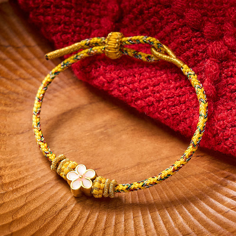 Buddha Stones Yellow Braided Rope Flower Rootedness Bracelet - Yellow - With White Flower Accessory - image 0
