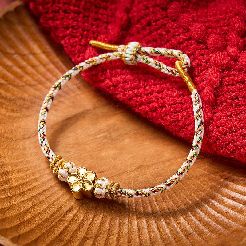 Buddha Stones White Braided Rope Flower knowledge Bracelet - White - With Golden Flower Accessory - image 7