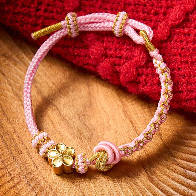 Buddha Stones Braided Rope Knot Adjustable Bracelet - Pink With Flower Accessory - image 20