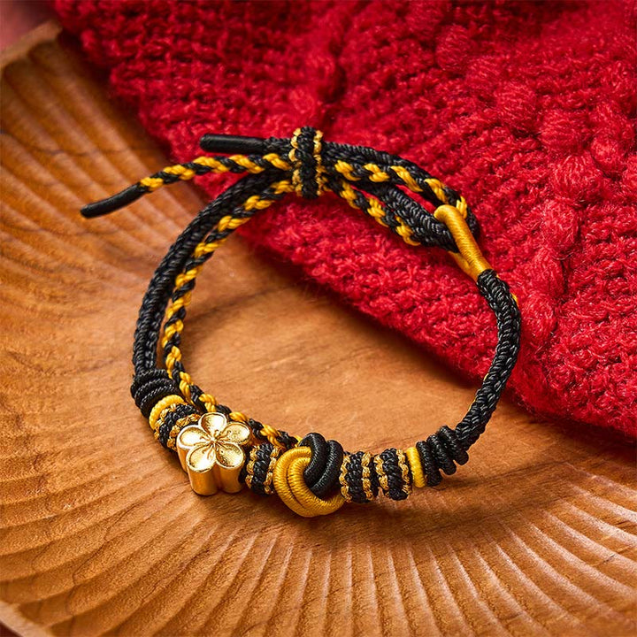 Buddha Stones Flower Braided Rope Knot Double Wrap Adjustable Bracelet - Black With Flower Accessory - image 11