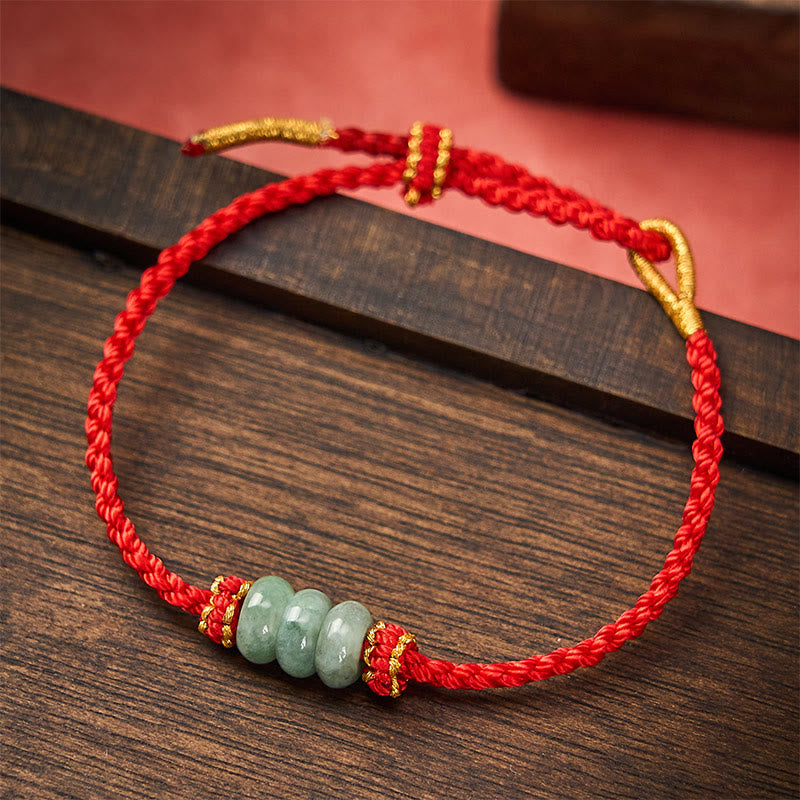 Buddha Stones Handmade Braided Red String 3mm Jade Beads Protection Adjustable DIY Bracelet - Red(Wrist Circumference 15-20cm) - image 10