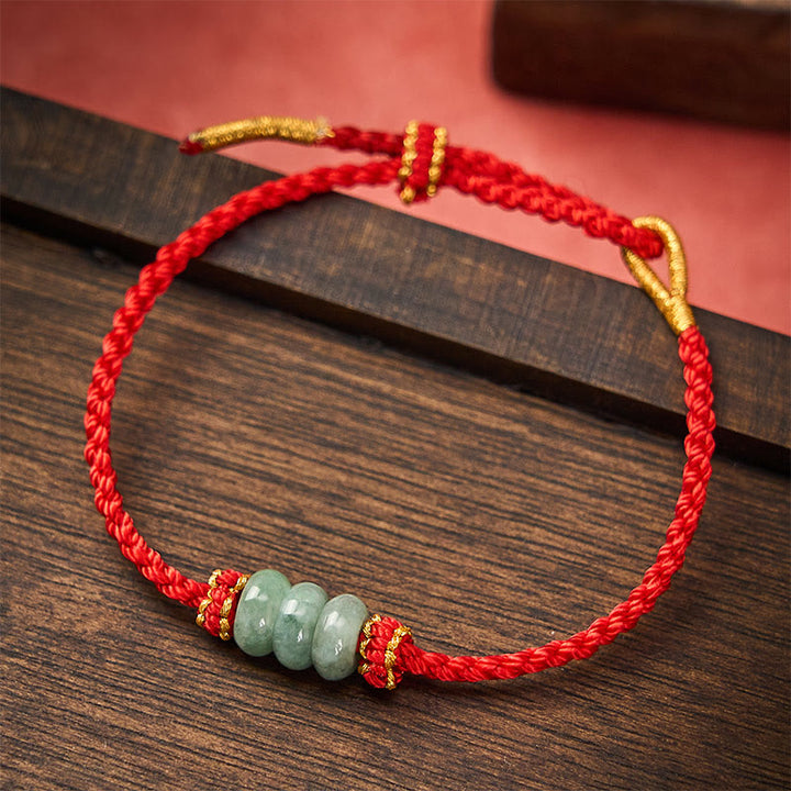 Buddha Stones Handmade Braided Red String 3mm Jade Beads Protection Adjustable DIY Bracelet - Red(Wrist Circumference 15-20cm) - image 10