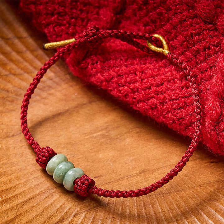 Buddha Stones Handmade Braided Red String 3mm Jade Beads Protection Adjustable DIY Bracelet - image 1