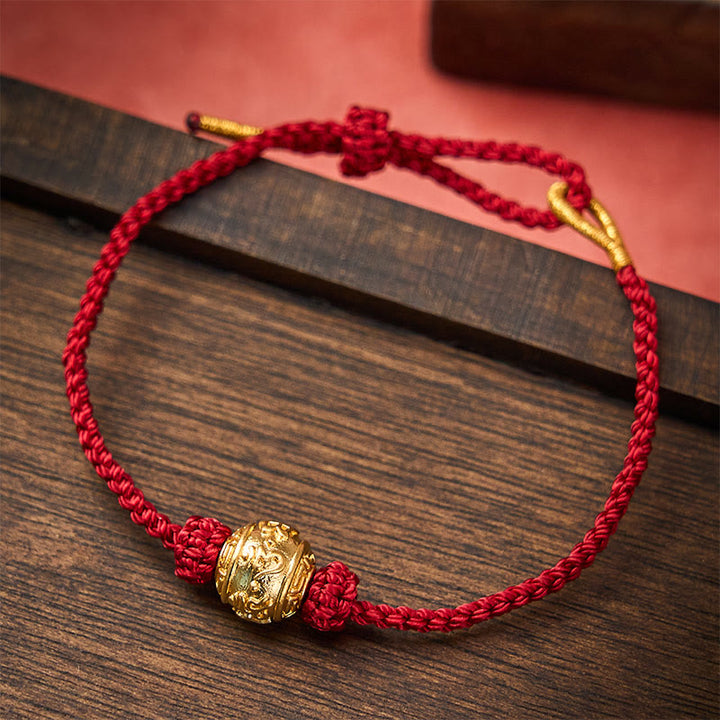 Buddha Stones Hand-Woven Red String Strength Om Mani Padme Hum Adjustable DIY Bracelet - Dark Red(Wrist Circumference 15-20cm) - image 0