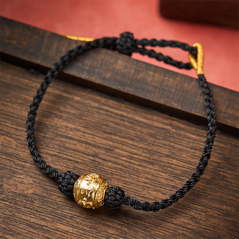 Buddha Stones Hand-Woven Red String Strength Om Mani Padme Hum Adjustable DIY Bracelet - Black(Wrist Circumference 15-20cm) - image 16