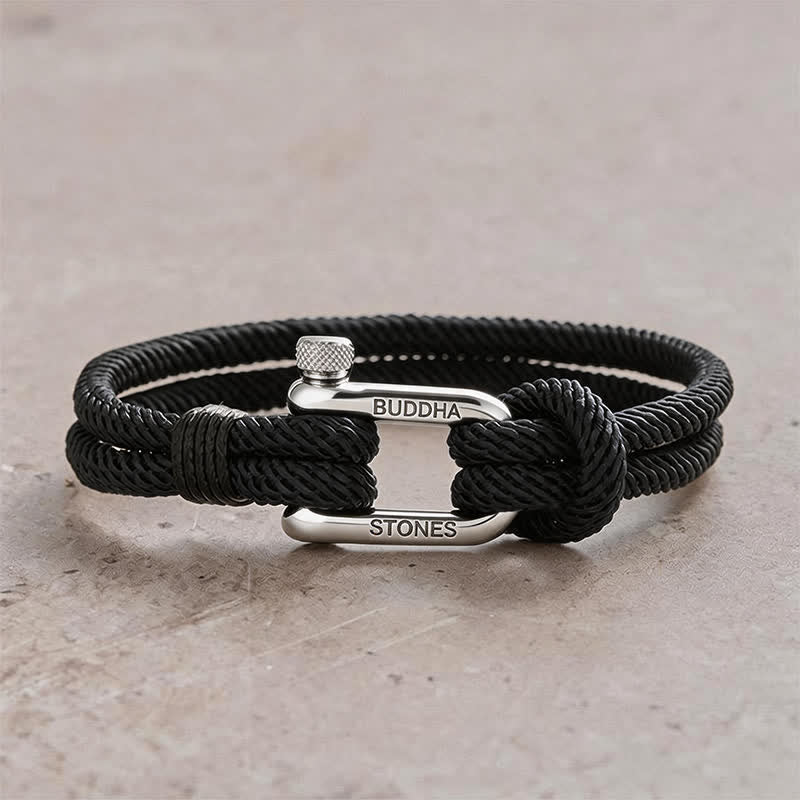 Buddha Stones Titanium Steel Shackle Rope Strengthen Bracelet - Black Rope Silvery Buckle - Wrist Circumference:7.9–8.2 in (20–21 cm) - image 13