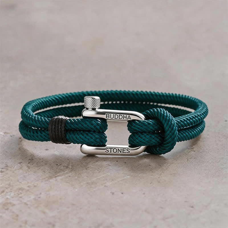Buddha Stones Titanium Steel Shackle Rope Strengthen Bracelet - Green Rope Silvery Buckle - Wrist Circumference:7.9–8.2 in (20–21 cm) - image 18