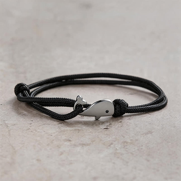 Buddha Stones Double Wrap Braided Rope Whale Connection Bracelet - Black - image 8