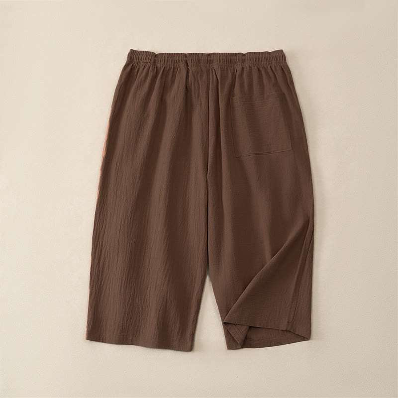 Buddha Stones Summer Casual Drawstring Solid Capri Pants Men's Straight Leg Pants With Pockets - image 1
