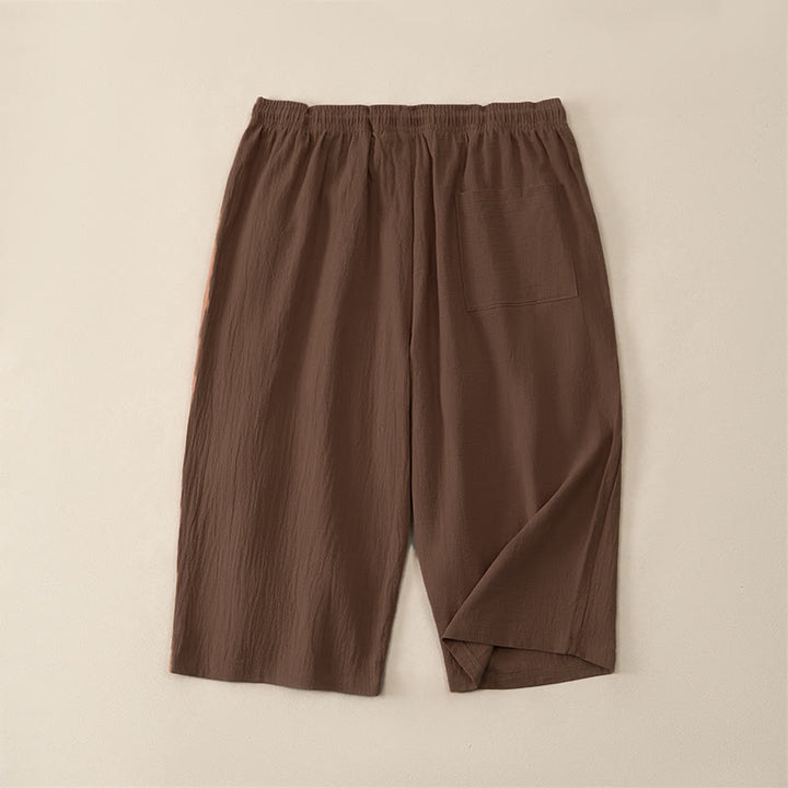Buddha Stones Summer Casual Drawstring Solid Capri Pants Men's Straight Leg Pants With Pockets - image 1