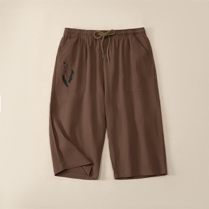 Buddha Stones Summer Casual Drawstring Solid Capri Pants Men's Straight Leg Pants With Pockets - Sienna - US/UK/AU42，EU52 (3XL) - image 0