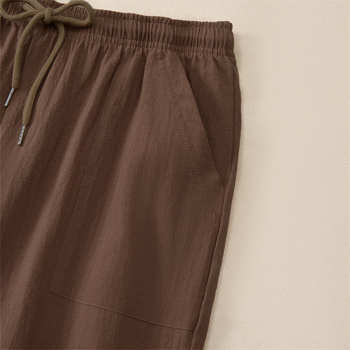 Buddha Stones Summer Casual Drawstring Solid Capri Pants Men's Straight Leg Pants With Pockets - image 4